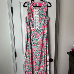 Lilly Pulitzer Vibrant Pink and Green Maxi Dress